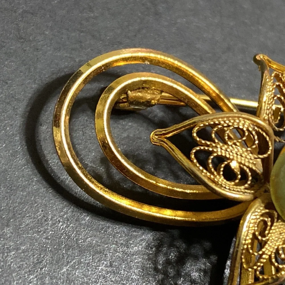 🖤Vtg💕Jade flower ribbon brooch - Picture 3 of 11